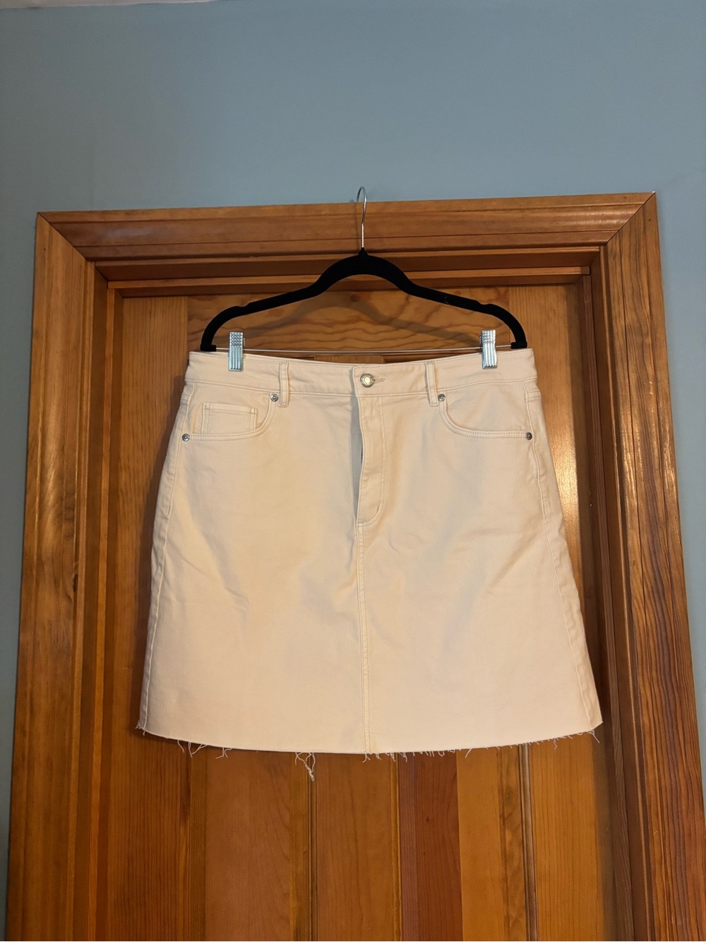 Loft Denim Mini Skirt with Frayed Hem